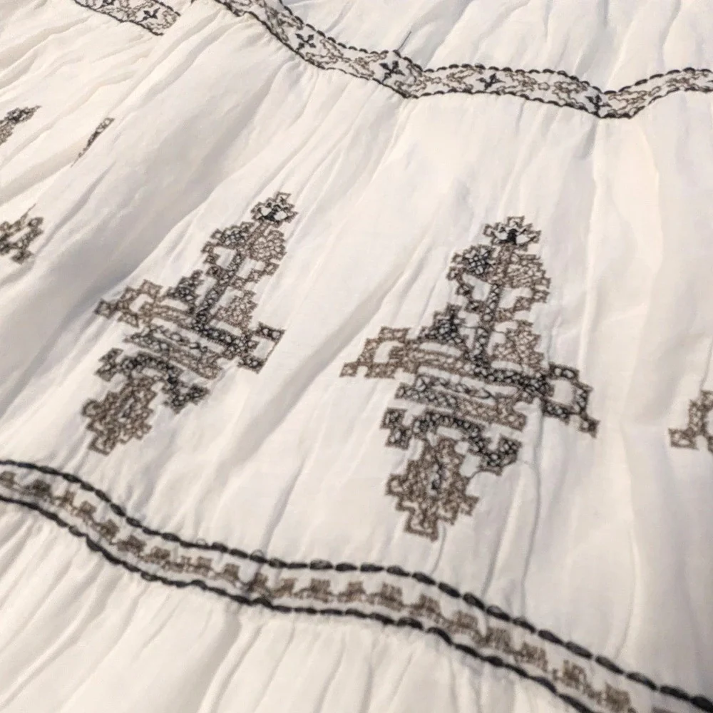 Zara Women White Embroidered Cotton Tiered Maxi Skirt XL 7521/280/712 Boho New